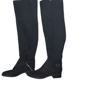 Sam & Libby 6 Faux Suede Black Over the Knee Boots Block Heel Goth Bikercore